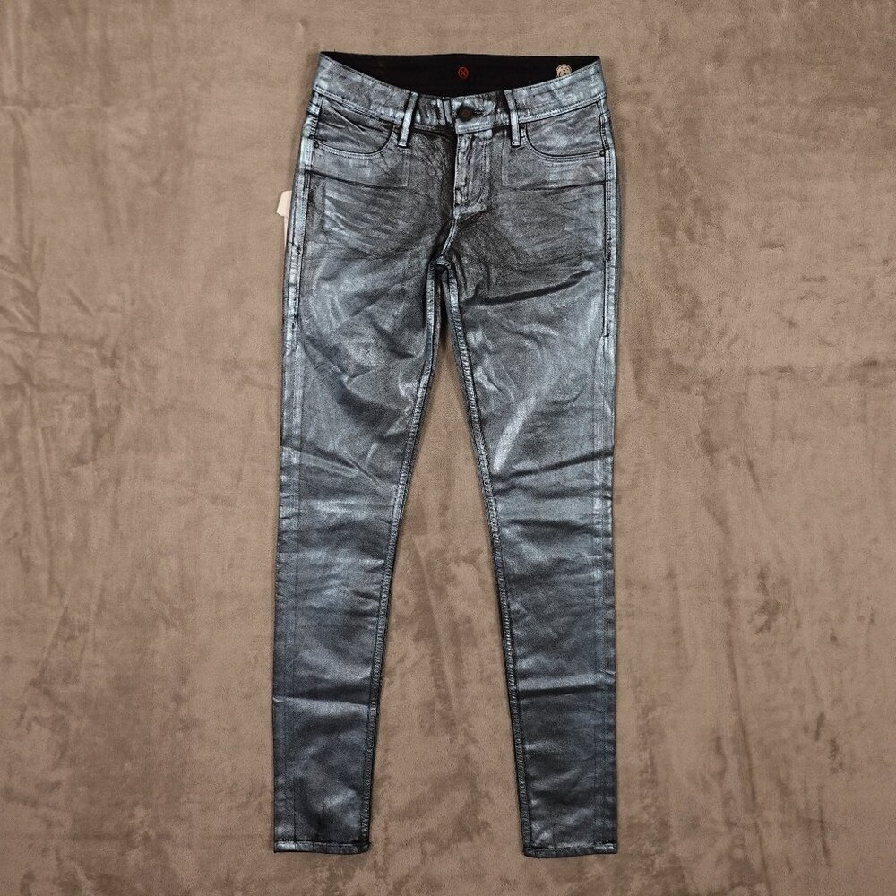Sinclair MFGRP jeans Coe the fixed legging‎ blue metallic waxy pant Y3K NWT